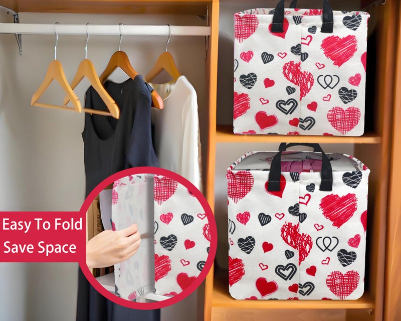 Boohit Valentines Day Basket Large Foldable Heart Shaped Storage Box For Gifts Kids Empty Storage Bins Rectangular Toy Organizer Decor (Black Pink Line Love) - Image 5