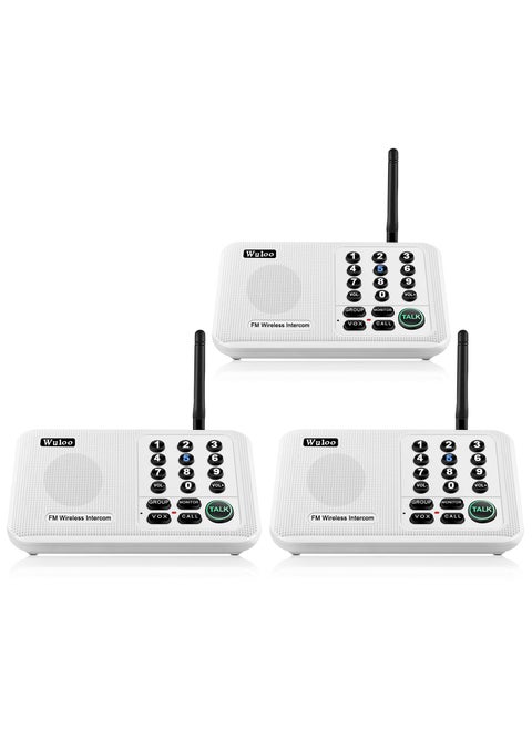 Wuloo Intercoms Wireless for Home 5280 Feet Range 10 Channel 3 Code, Wireless Intercom System for Home House Business Office, Room to Room Intercom, Home Communication System (3 Packs, White)