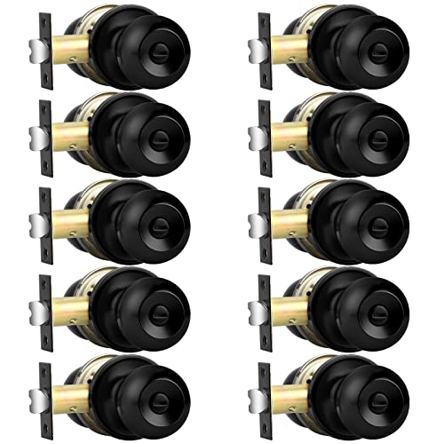 Probrico Flat Black Ball Privacy Door Knobs, Interior Bedroom Bathroom Door Handles Keyless Round Bed/Bath Locksets (10 Pack) - Image 1