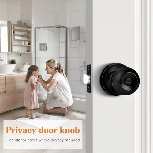 Probrico Flat Black Ball Privacy Door Knobs, Interior Bedroom Bathroom Door Handles Keyless Round Bed/Bath Locksets (10 Pack) - Image 2