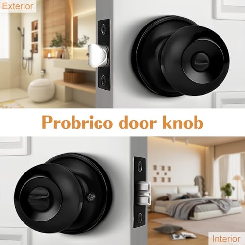Probrico Flat Black Ball Privacy Door Knobs, Interior Bedroom Bathroom Door Handles Keyless Round Bed/Bath Locksets (10 Pack) - Image 3