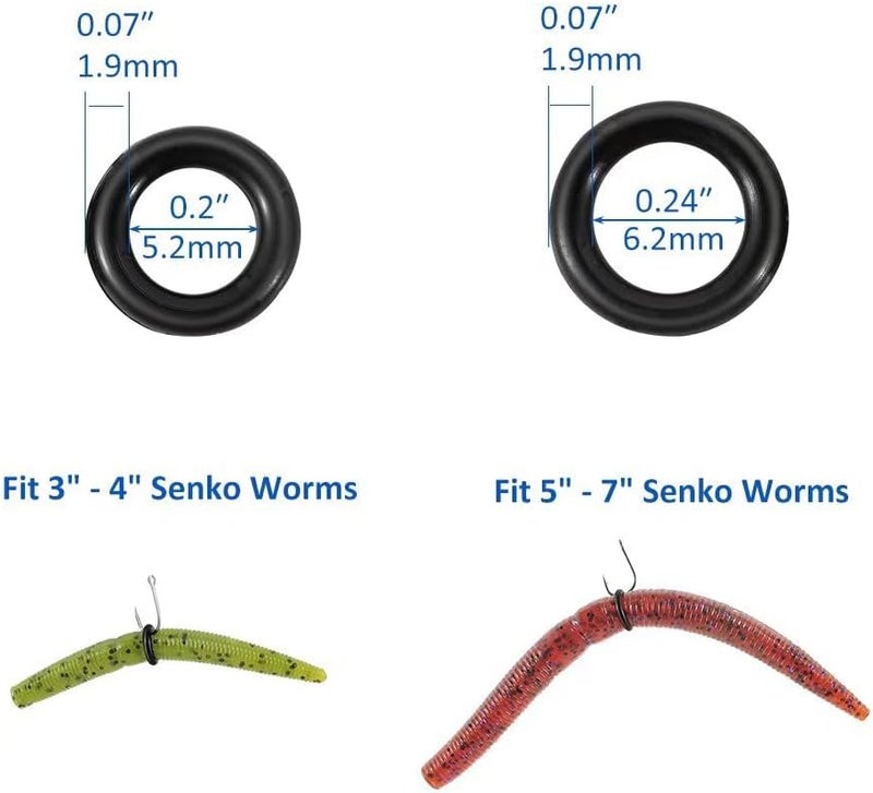Fishfun Wacky Rig Tool with Silicone O Rings, 100Pcs for 3"-4" Senko Worms and 100Pcs for 5"-7" Worms. Easy Installation and Great Protection of Your Plastic Worms - Image 2