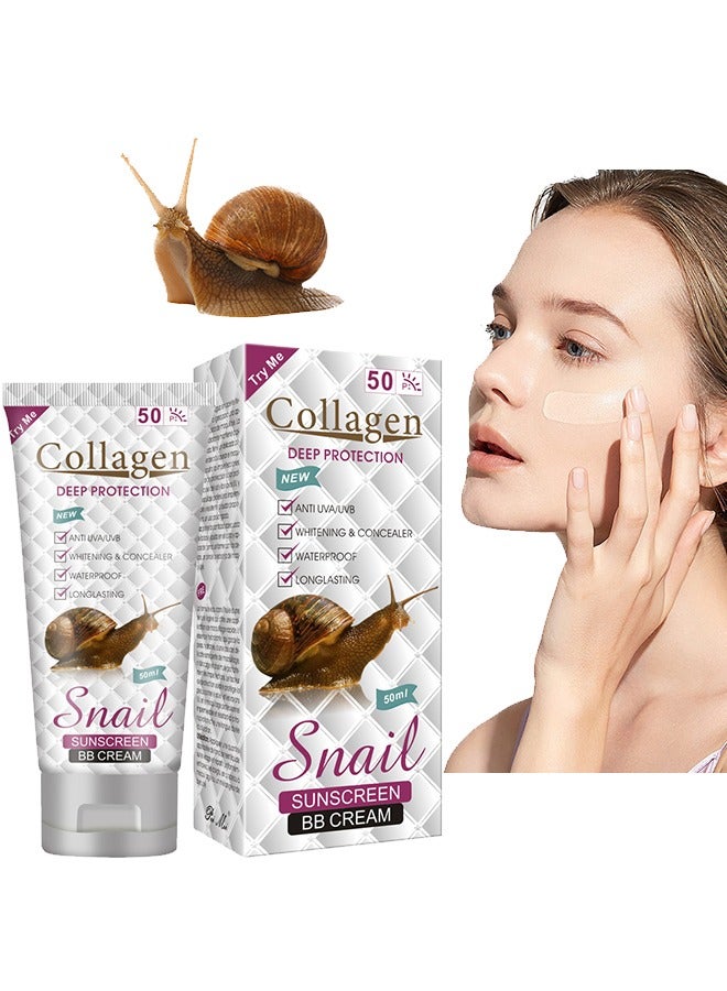 OUHOE Collagen Deep Protection Sunscreen BB Cream-Whitening Concealer Full Coverage BB Cream,Long Lasting Waterproof Oil Control Anti UVA Natural Foundation Makeup for Women - Image 1
