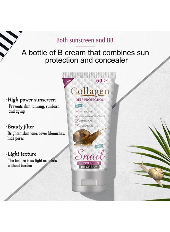 OUHOE Collagen Deep Protection Sunscreen BB Cream-Whitening Concealer Full Coverage BB Cream,Long Lasting Waterproof Oil Control Anti UVA Natural Foundation Makeup for Women - Image 3