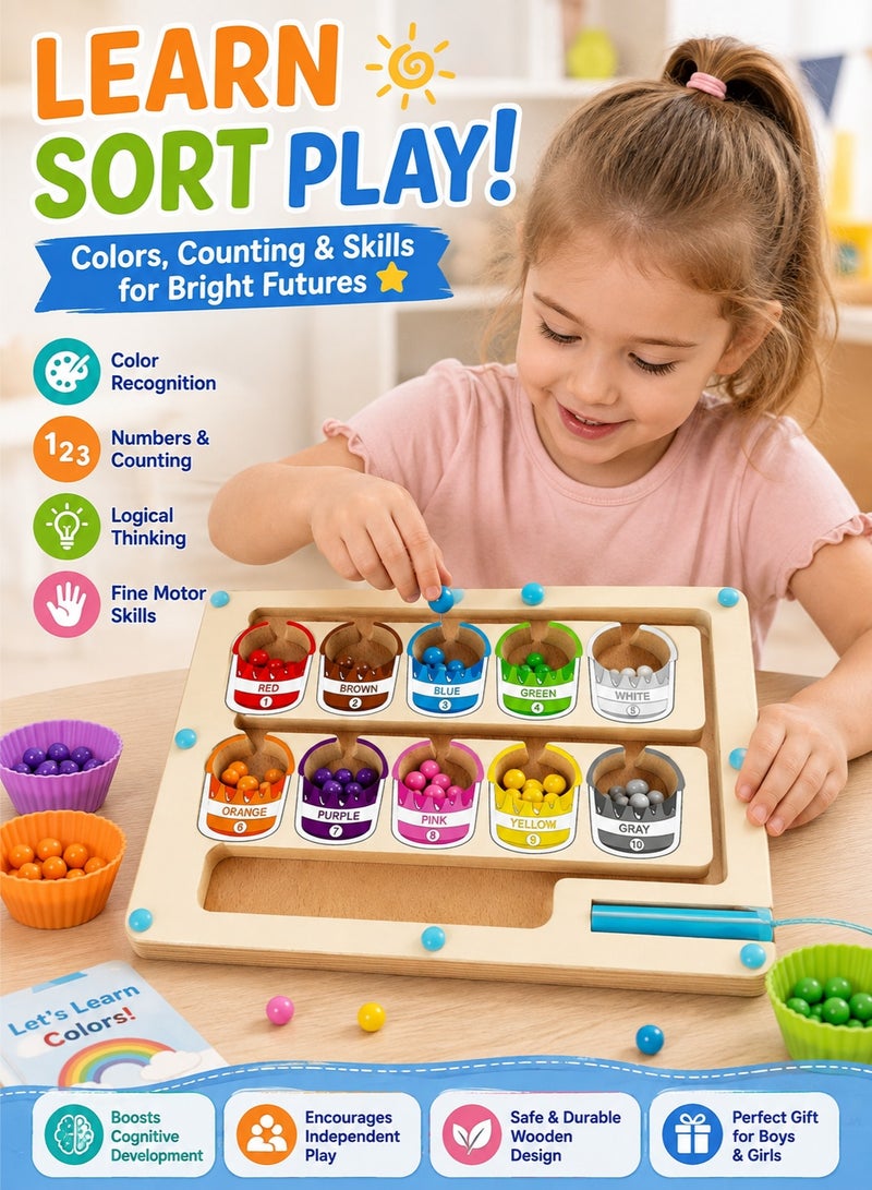 VarioNest Magnetic Color and Number Maze,Montessori Educational Wooden Magnet Puzzle Game Board for Toddlers,Toddler Activities Counting Matching Games,Learning Fine Motor Skills for Preschoolers - Image 1