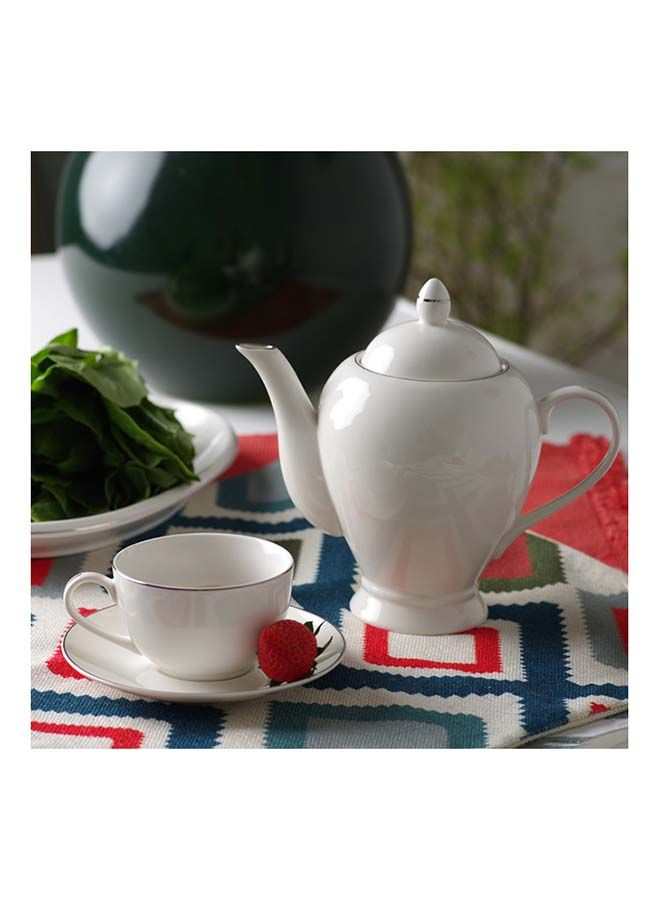 Fissman Teapot Porcelain , Beverage Serveware 2-3 Tea Cups, Coffee Mugs, Modern English Classic Style, Dishwasher Safe Pure White 1100 ml - Image 2