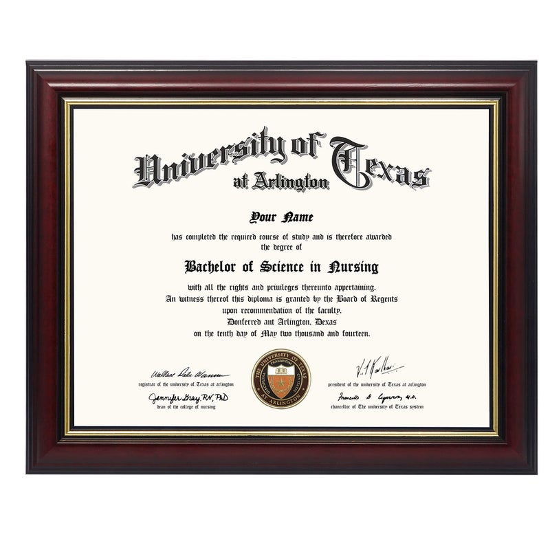 GraduationMall 85x11 Certificate Diploma FrameSolid Wood  UV Protection AcrylicCherry Finish with Gold Trim