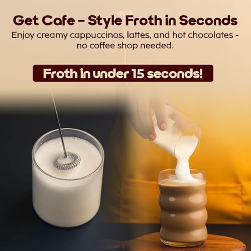 InstaCuppa Battery Operated Travel Milk Frother with 4 Stainless Steel Whisks (Classic Froth, Thick Foam, Egg Beater, Protein Mixer) Coffee Beater for Lattes - Image 4