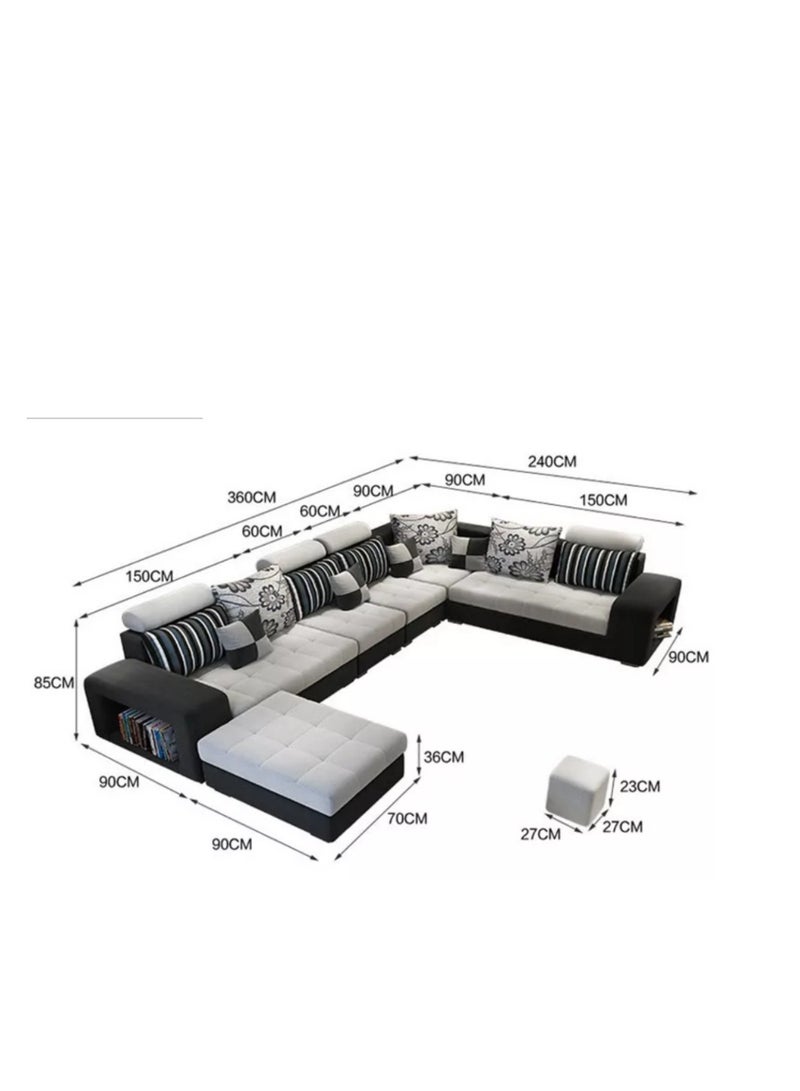 Ripple FURNITURE Simple Leisure  Fashion  Fabric Combination Living Room Sofa Set L Shape 7 Seaters Brown 360X90X85  - Image 3
