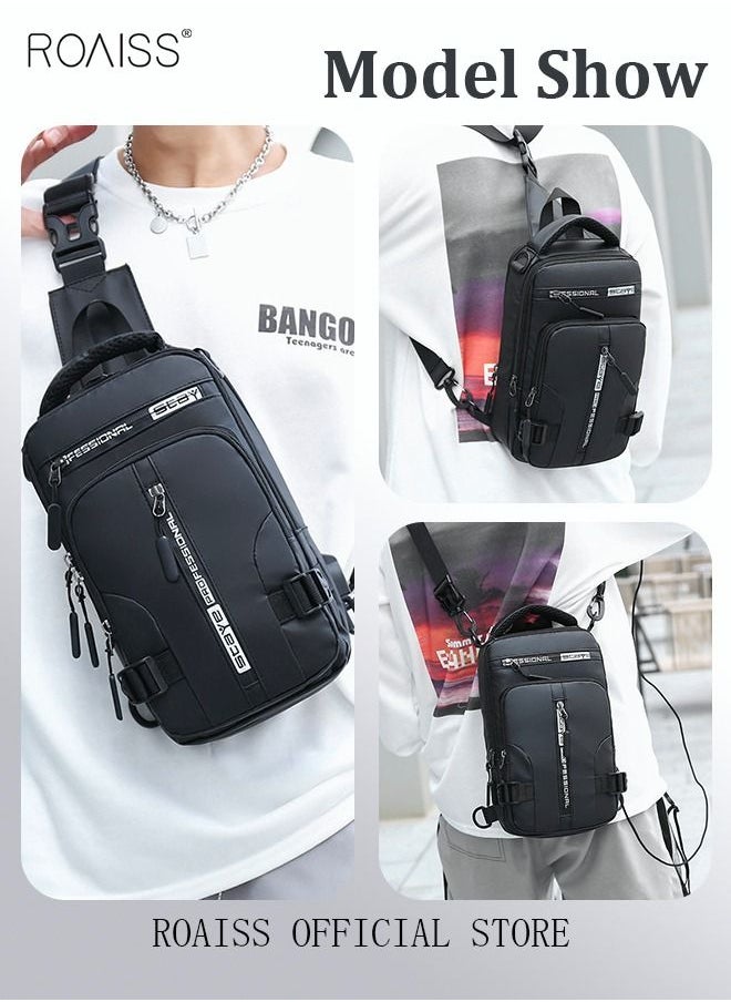 roaiss - Men Crossbody Sling Bag Travel Chest Bags with USB Charging Port Waterproof Casual Daypack Outdoor Sling Bag Hiking Backpack for Men Outdoor Travel Business Casual Work Office - Image 1
