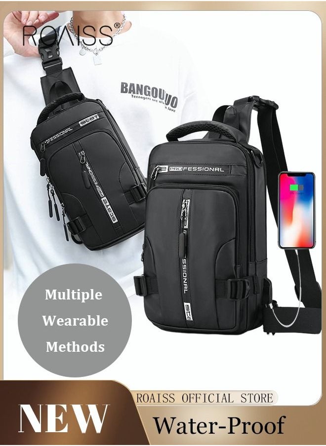 roaiss - Men Crossbody Sling Bag Travel Chest Bags with USB Charging Port Waterproof Casual Daypack Outdoor Sling Bag Hiking Backpack for Men Outdoor Travel Business Casual Work Office - Image 1