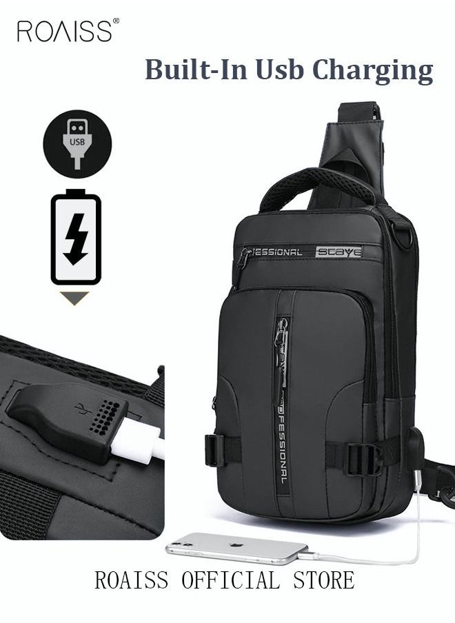 roaiss - Men Crossbody Sling Bag Travel Chest Bags with USB Charging Port Waterproof Casual Daypack Outdoor Sling Bag Hiking Backpack for Men Outdoor Travel Business Casual Work Office - Image 1