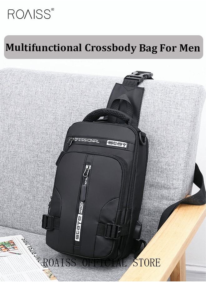 roaiss - Men Crossbody Sling Bag Travel Chest Bags with USB Charging Port Waterproof Casual Daypack Outdoor Sling Bag Hiking Backpack for Men Outdoor Travel Business Casual Work Office - Image 1