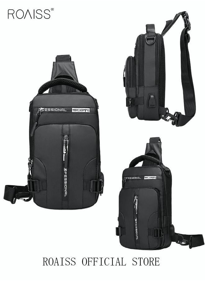 roaiss - Men Crossbody Sling Bag Travel Chest Bags with USB Charging Port Waterproof Casual Daypack Outdoor Sling Bag Hiking Backpack for Men Outdoor Travel Business Casual Work Office - Image 1