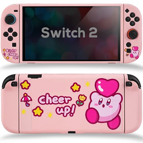 TIKOdirect Protective Case for Switch 2, Protected by Soft Full Skin Cover with Pretty Cute Pattern, Silicone Slim Shockproof Back and Grip Case for Switch 2, Pink - Image 1