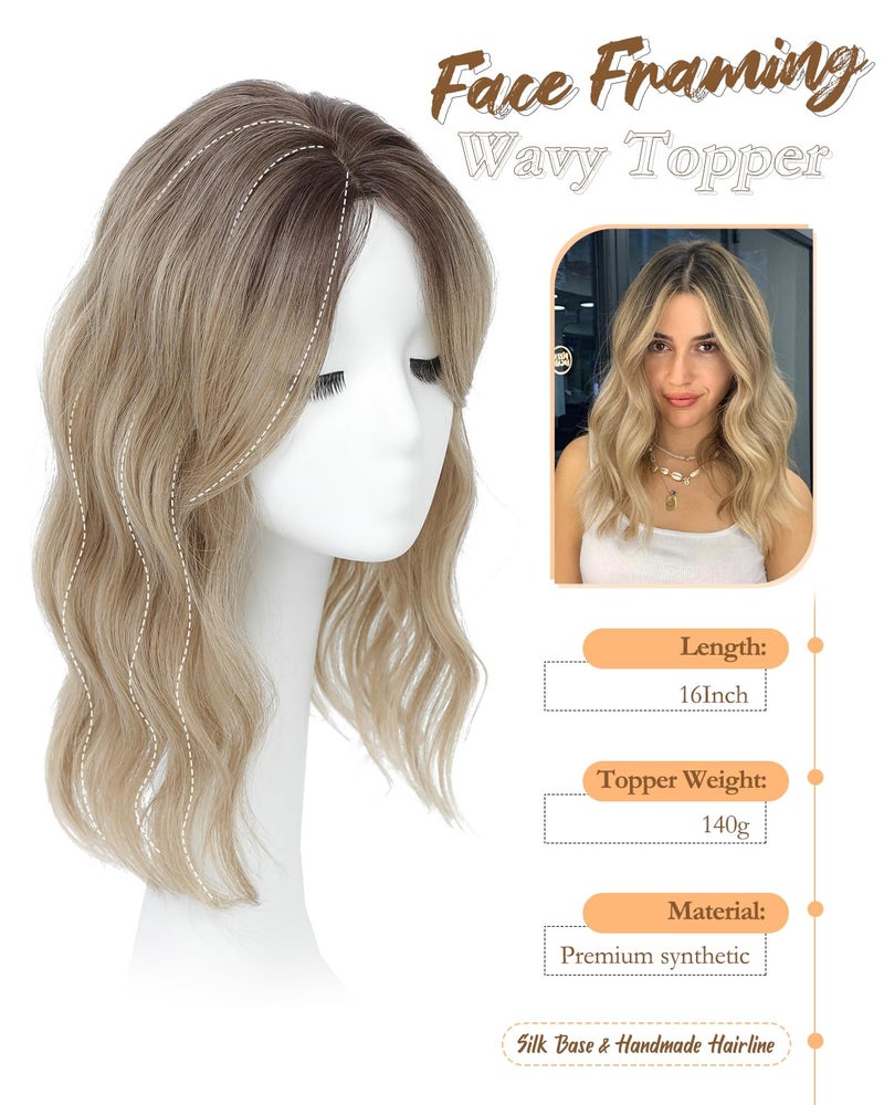PANEWAY Hair Topper 16 Inch Wavy Synthetic Clip-In Topper for Women Natural Looking Voluminous Hairpiece for Thinning Hair, Lightweight & Breathable - Image 2