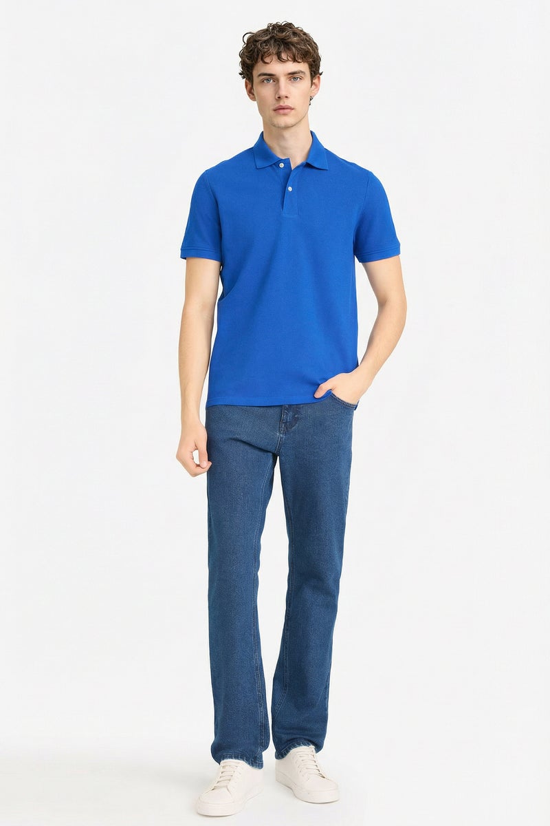 DeFacto Blue Man Cotton Polo T-Shirt Casual - Image 2