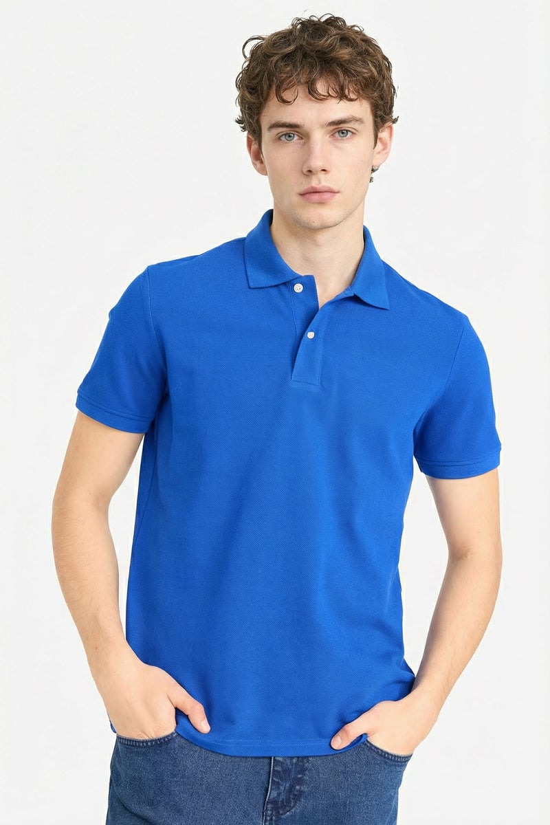 DeFacto Blue Man Cotton Polo T-Shirt Casual - Image 3