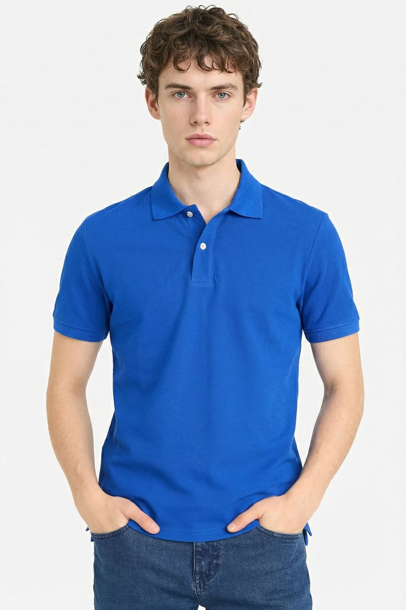 DeFacto Blue Man Cotton Polo T-Shirt Casual - Image 1
