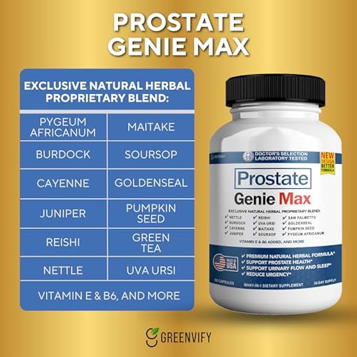 GREENVIFY Prostate Genie Max - Natural Prostate Support Supplement | Promotes Urinary Health & Reduces Urgency | 60 Capsules | Made in USA (1) - Image 5