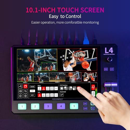FEELWORLD L4 101 Inch Touch Screen Video Switcher 101 inch Touchscreen Realtime Preview 5 Input Sources PST PGM and Operation Interface - Image 3