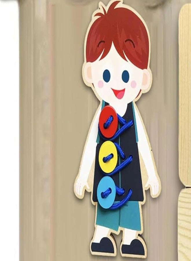 SubiMouIQ Lacing Toy, Threading Toys, Thread Board, Thread Board Kids, Wooden Clothes Lacing for Boy and Educational Threading for Fine Motor Skills Development Adorable Doll Dress Up Activity Toy - Image 4