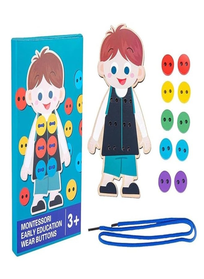 SubiMouIQ Lacing Toy, Threading Toys, Thread Board, Thread Board Kids, Wooden Clothes Lacing for Boy and Educational Threading for Fine Motor Skills Development Adorable Doll Dress Up Activity Toy - Image 1