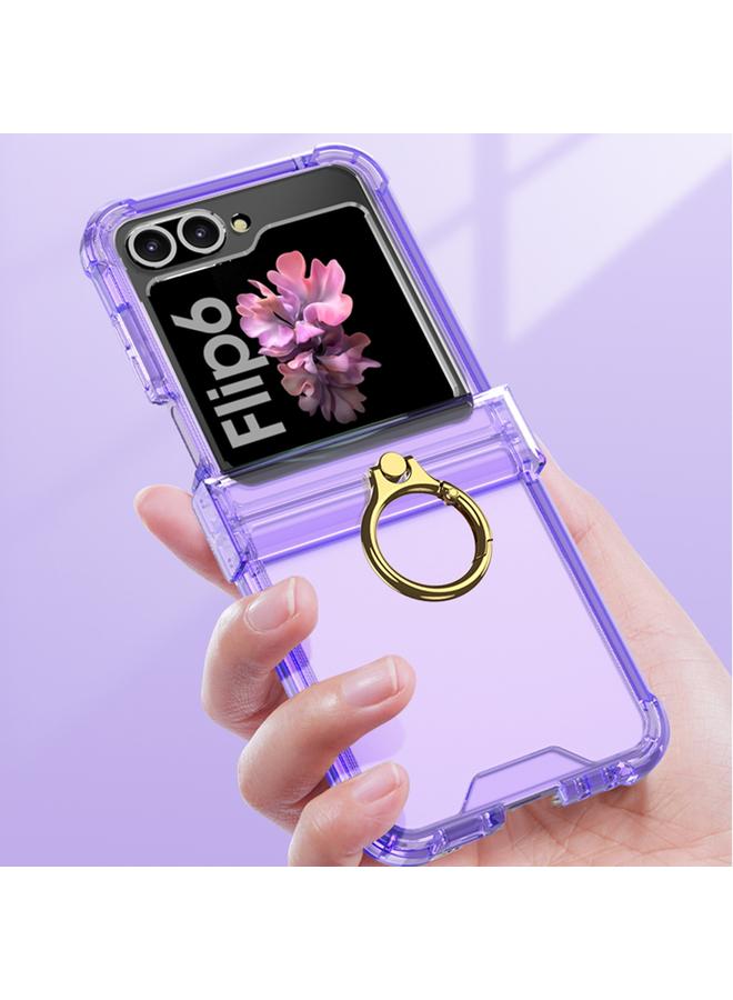 erorex For Samsung Galaxy Z Flip6 / Flip7 Fe Gkk Airbag Hinge Silicone Phone Case With Ring Holder & Tempered Film(Transparent Black) - Image 2