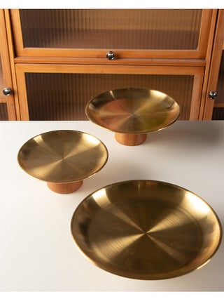 3PCS Stainless steel party plate Set Stainless Steel Cupcake Stand Home decoration tray Dessert Stand Fruit Tray Pastry Serving Tray Plate Dessert Display Service Stand for Anniversary Birthday Party durable and easy to clean with a beautiful solid wood base - view 3