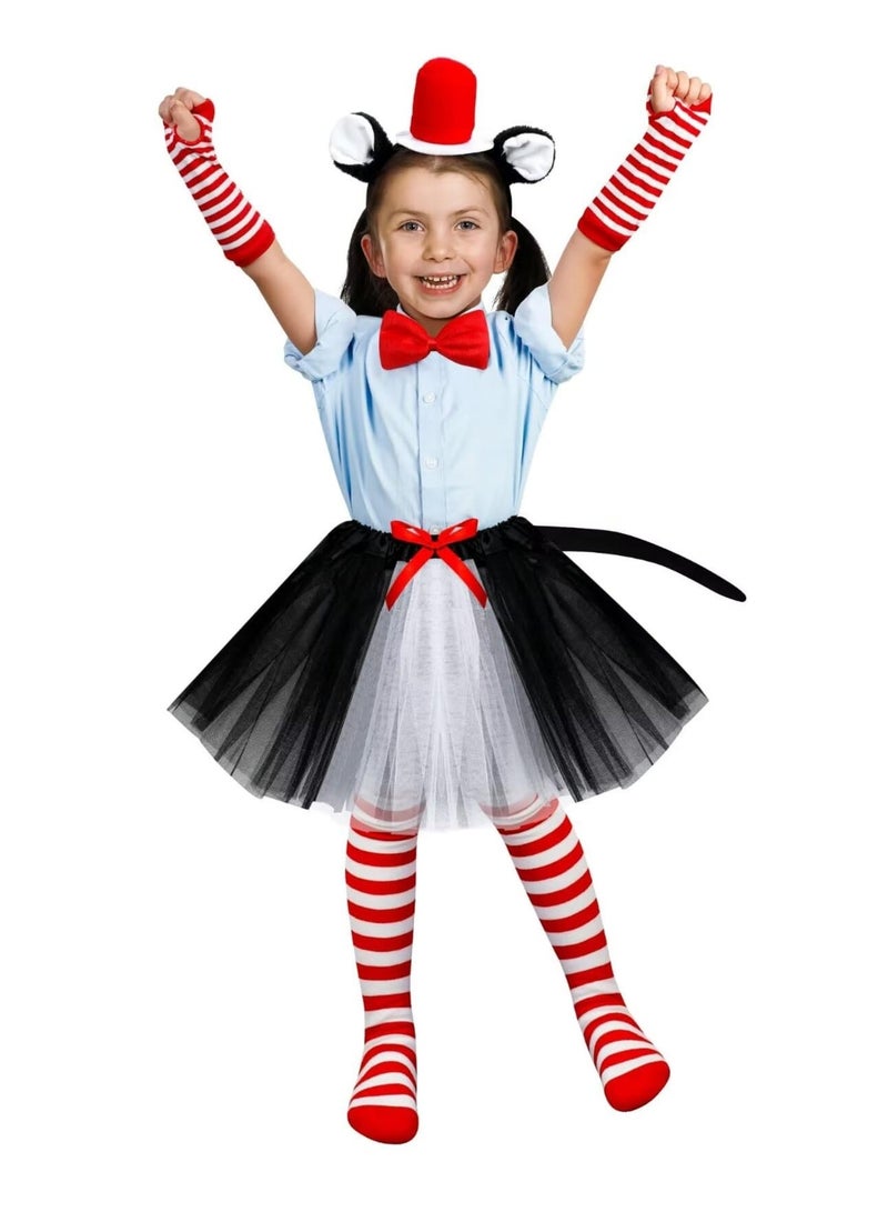 Zikra Cat Cosplay Costume Set for Kids, Including Cat Ear, Top Hat, Headband Tutu, Skirt ,Bowtie, Cat Tail, Socks, Gloves, Suitable for Party Cosplay Dress Up - Image 3