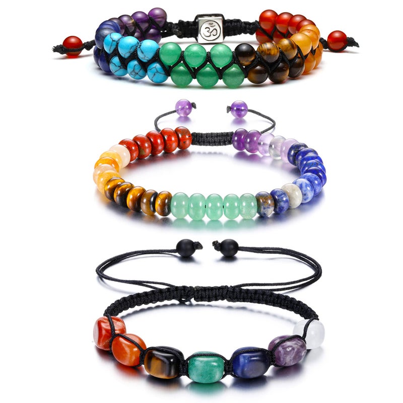 Top Plaza 3 Pcs Chakra Bead Bracelet 7 Chakra Healing Crystals Bracelet Yoga Stone Beads Bracelets Meditation Relax Anxiety Bracelets for Women Men - Image 1