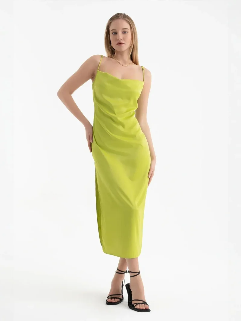 HICCUP Satin Cowl Neck Strappy Slit Maxi Dress