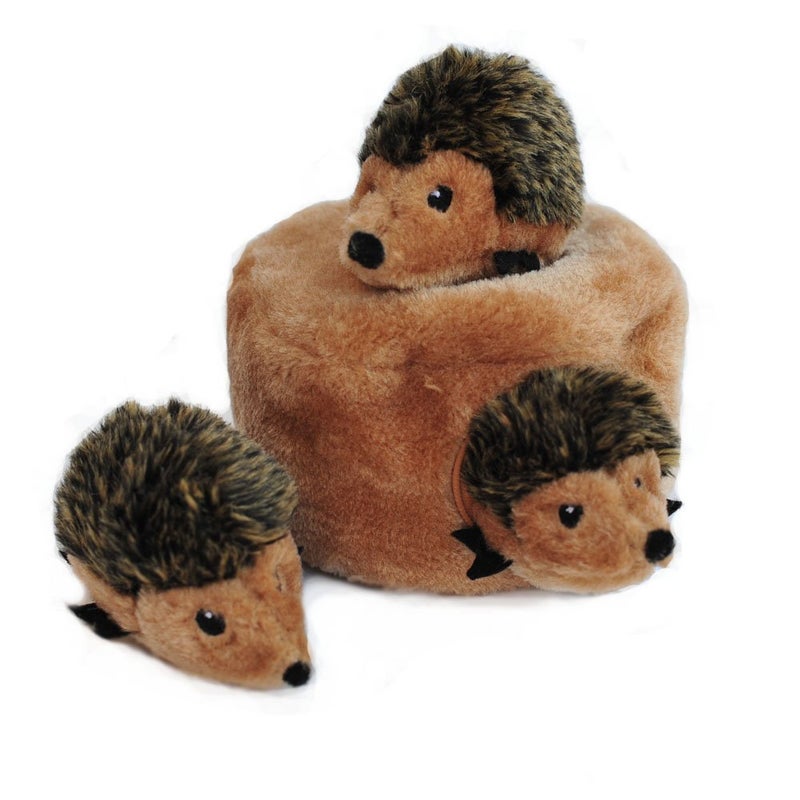ZippyPaws Burrow- Interactive Dog & Puppy Toys for Boredom, Stimulating Pet Products to Keep them Busy, Hide & Seek Plush Dog Puzzles, Squeaky Toy for Enrichment, For Small & Medium Dogs- Hedgehog Den - Image 1