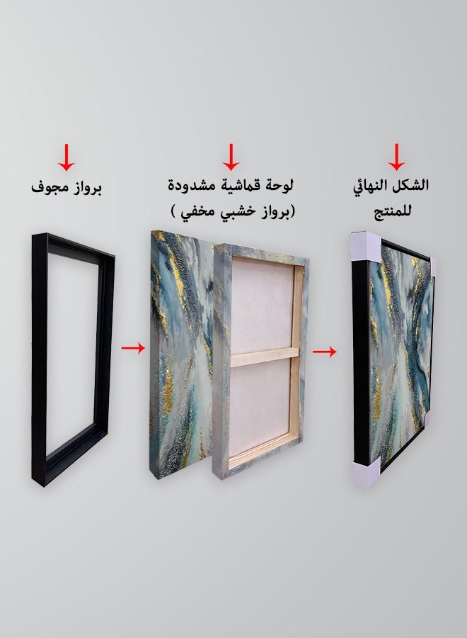 اربع جدران  لوحة قماشية بتصميم الفن النجدي مع برواز مجوف مقاس (120x80) قطعة واحدة - Image 3