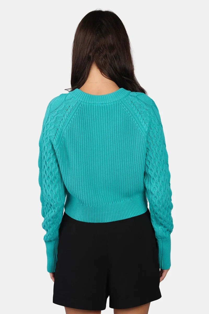 Virgio  Self Design Cotton Cable Knit Crop Cardigan for Women for Women | Best Price UAE