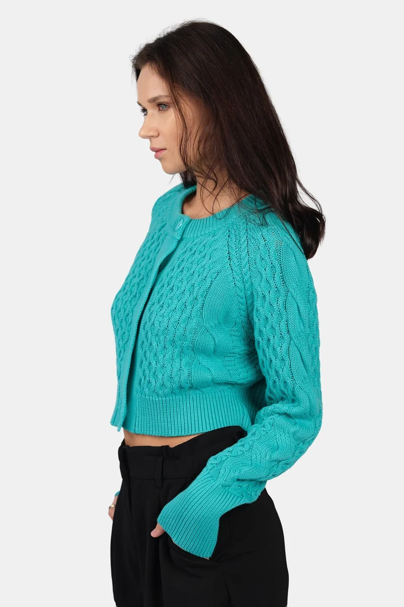 Virgio  Self Design Cotton Cable Knit Crop Cardigan for Women for Women | Best Price UAE