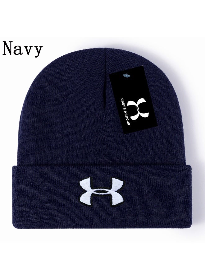 Under Armour Navy Ribbed Knit Beanie (White Logo)