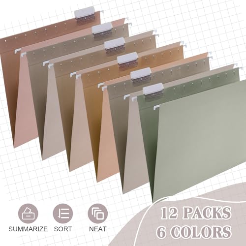Trandraft 12 Pack Decorative Hanging File Folders, Letter Size with Tab, 6 Color Assorted for Filing Cabinet Office Supplies(Natural Color) - Image 4