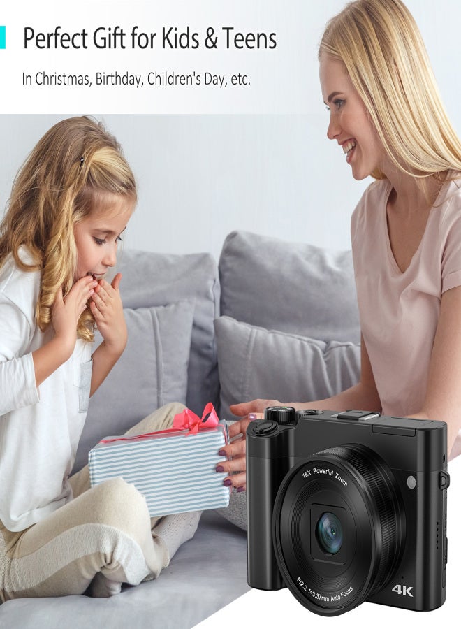 4K Digital Camera Digital Video Camera 64MP Dual Lens 2.8 Inch IPS Screen Auto Focus 16X Digital Zoom 20 Filter Effects Built-in Flash Battery with 32GB TF Card Birthday Festival Gift for Students - Image 3