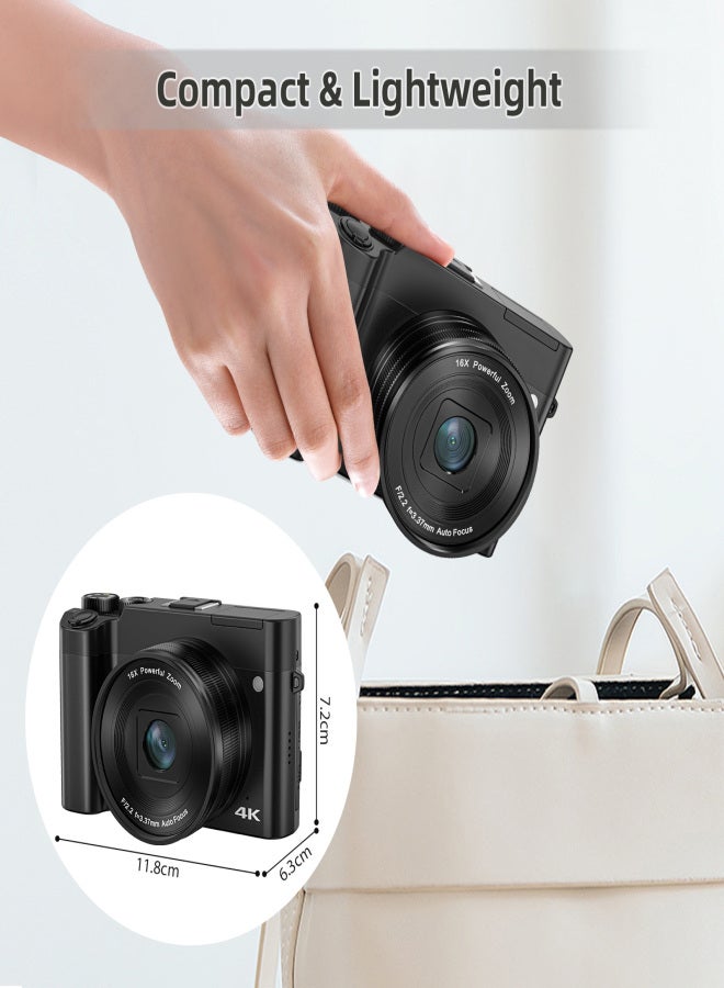 4K Digital Camera Digital Video Camera 64MP Dual Lens 2.8 Inch IPS Screen Auto Focus 16X Digital Zoom 20 Filter Effects Built-in Flash Battery with 32GB TF Card Birthday Festival Gift for Students - Image 4