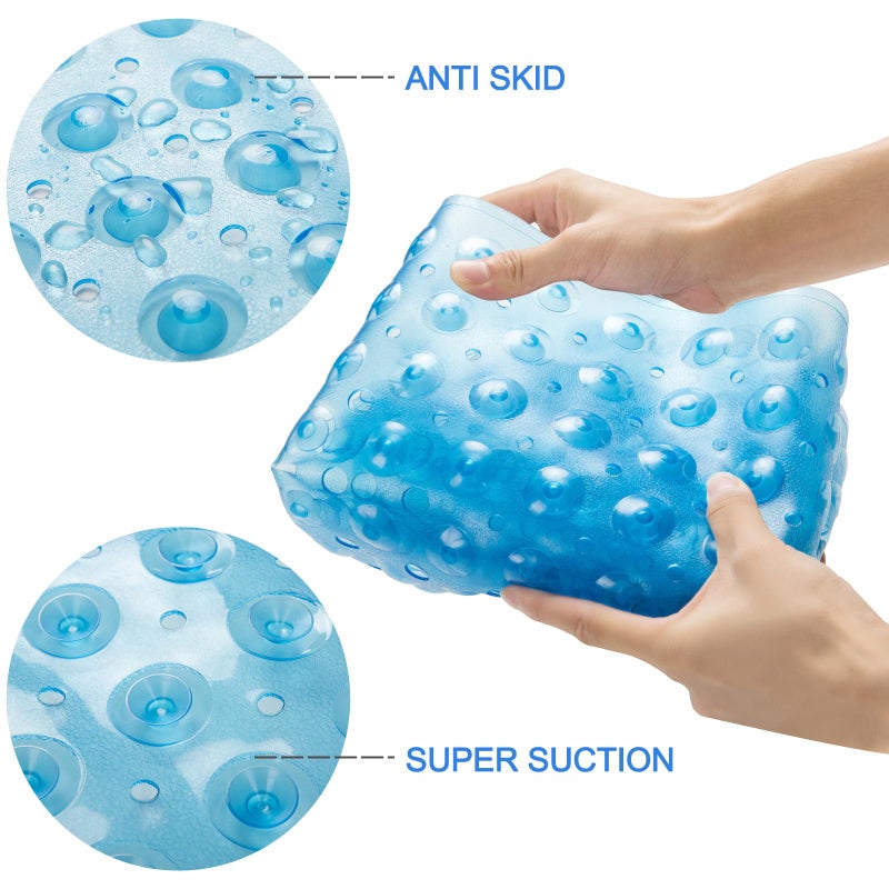 AmazerBath Bath Tub Mat, Medium Size 27.6 x 15 Inches Non-Slip Shower Mats with Suction Cups and Drain Holes, Bathtub Mats Bathroom Mats Machine Washable (Clear Blue) - Image 2