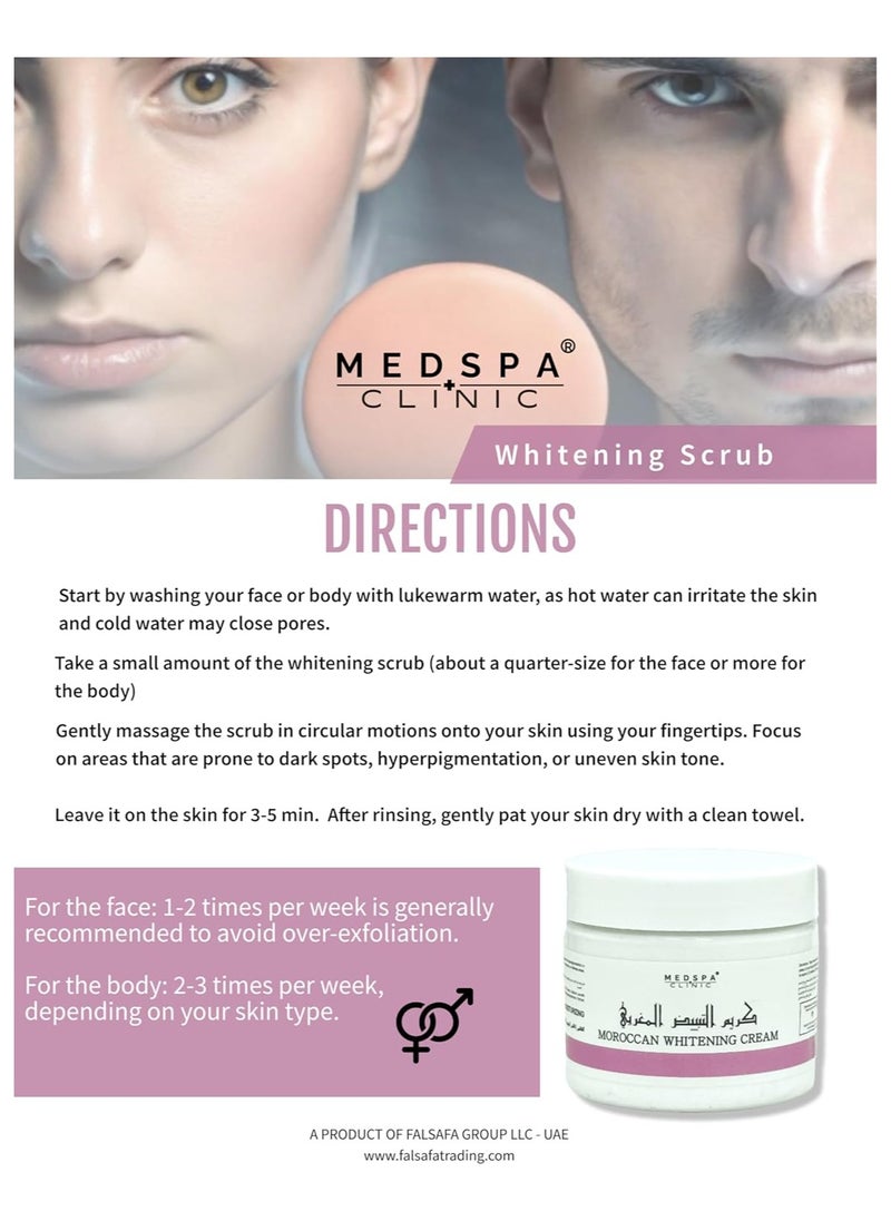 MEDSPACLINIC Moroccan Whitening Scrub 300g After Bath for Face and Body, Enriched with Vitamine E and Natural Extracts, Peeling, Softner, Moisturizer, Collagen. Travel Pack  - Image 3