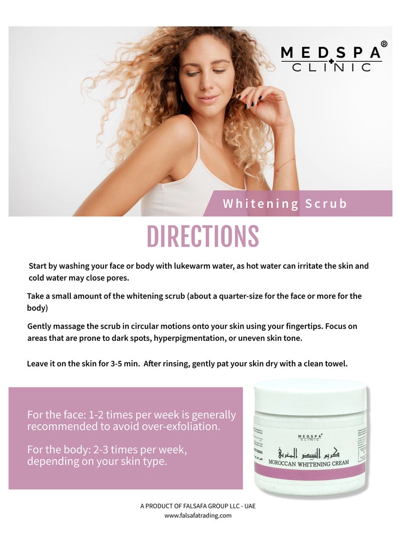MEDSPACLINIC Moroccan Whitening Scrub 300g After Bath for Face and Body, Enriched with Vitamine E and Natural Extracts, Peeling, Softner, Moisturizer, Collagen. Travel Pack  - Image 4
