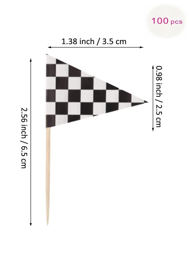 JAVD Checkered Racing Flag Checkered Racing TriangleToothpick Flag Small Checkered Mini Stick Cupcake Toppers Flags, Food Bar Cake Flags DIY Decoration (100 Pcs) - Image 3