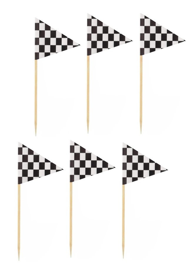 JAVD Checkered Racing Flag Checkered Racing TriangleToothpick Flag Small Checkered Mini Stick Cupcake Toppers Flags, Food Bar Cake Flags DIY Decoration (100 Pcs) - Image 1