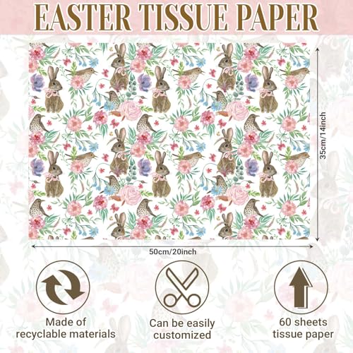 Bolsome 60 Sheets Pink Floral Tissue Paper for Gift Wrapping Watercolor Flowers Birds Print Tissue Paper for Gift Bags for Spring Holidays Baby Shower Wedding Mothers Day DIY Craft Supplies, 20 × 14 Inches - Image 2