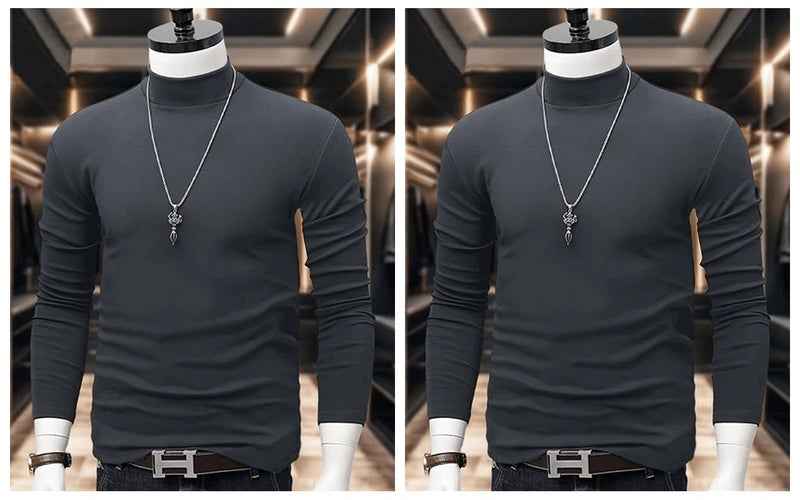 European and American high street cleanfit double-sided thick velvet base shirt men's half-turtleneck black close-fitting inner wear long-sleeved T-shirt - Image 2