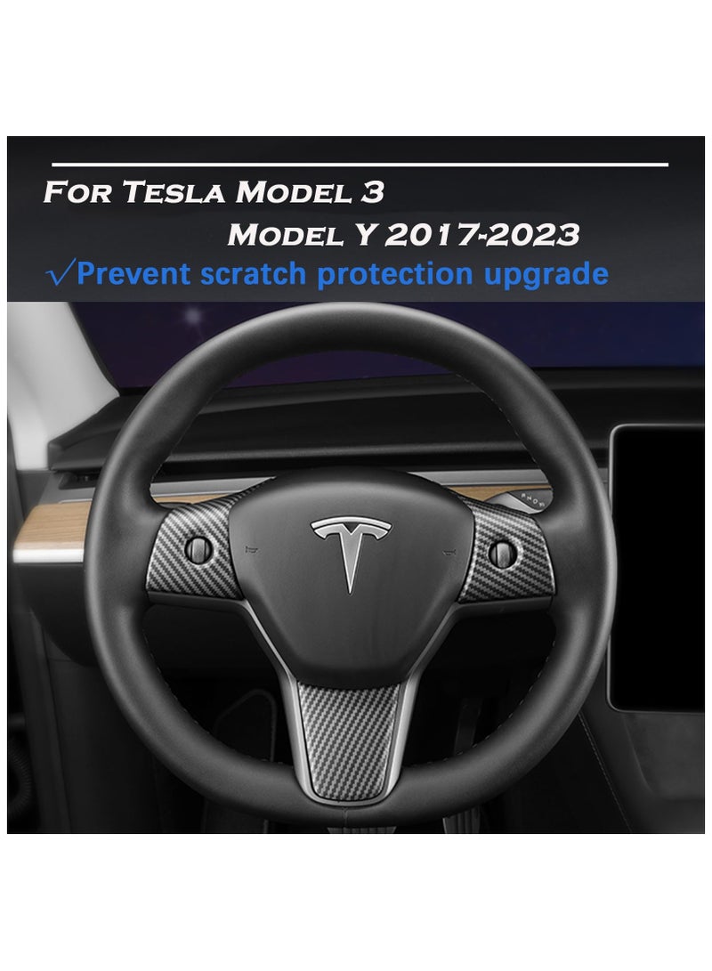 SOLARAE غطاء تزيين عجلة القيادة لطراز تسلا 3/Y، ملصقات تغليف عجلة القيادة من ألياف الكربون، ملحقات داخلية متوافقة مع تسلا طراز 3 وطراز Y (نمط ألياف الكربون A-Matt) - Image 2