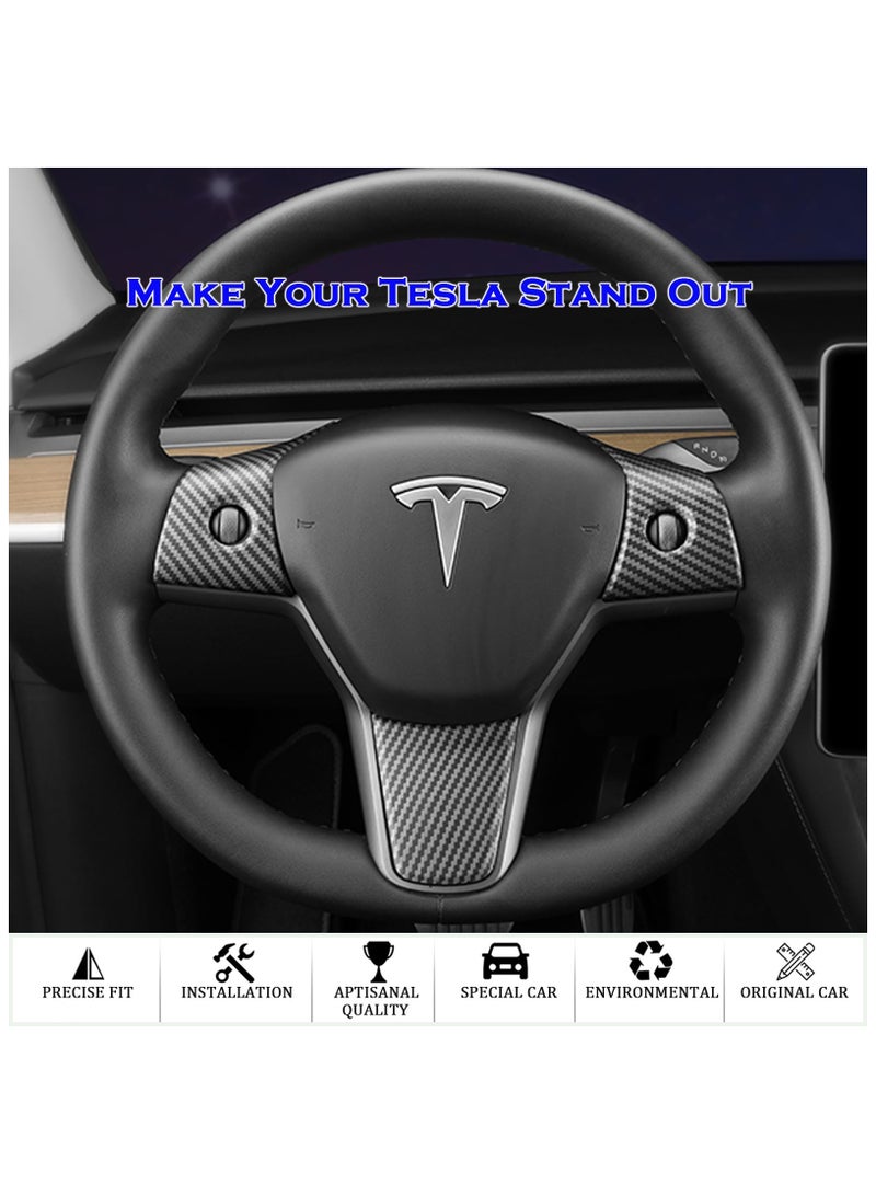SOLARAE غطاء تزيين عجلة القيادة لطراز تسلا 3/Y، ملصقات تغليف عجلة القيادة من ألياف الكربون، ملحقات داخلية متوافقة مع تسلا طراز 3 وطراز Y (نمط ألياف الكربون A-Matt) - Image 4