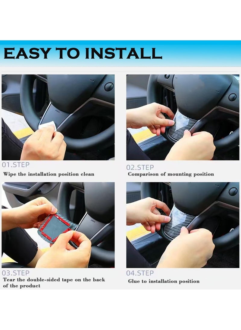 SOLARAE غطاء تزيين عجلة القيادة لطراز تسلا 3/Y، ملصقات تغليف عجلة القيادة من ألياف الكربون، ملحقات داخلية متوافقة مع تسلا طراز 3 وطراز Y (نمط ألياف الكربون A-Matt) - Image 5